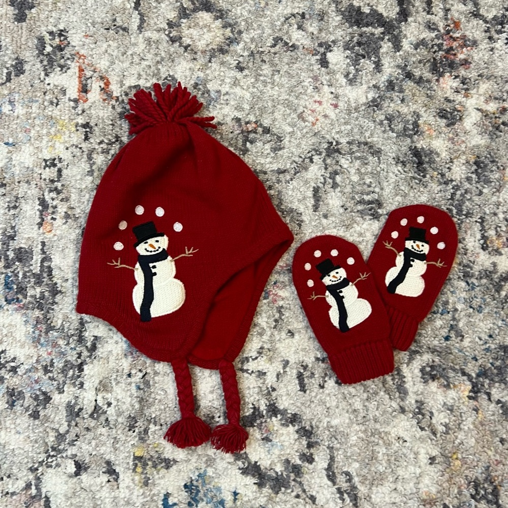 ☃️Gymboree Snowman Hat & Mittens Set (Snow Chillin’ Line)